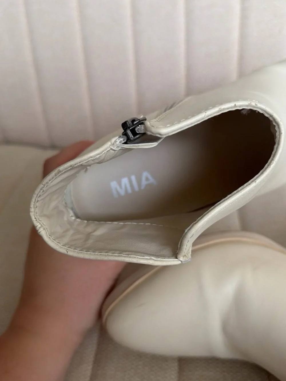 MIA Ivory Leather Ankle Booties with Stacked Heel